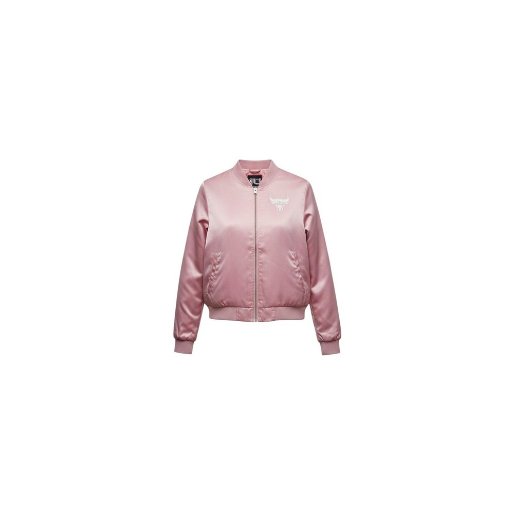 NBA Chicago Bulls Bomber Jacket Womens Large Pink Satin Full Zip FRJ476SCBRU